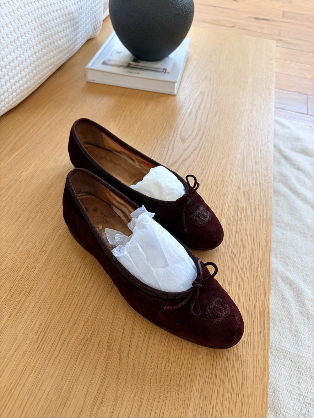 CHANEL Burgundy Suede  Ballet Flats